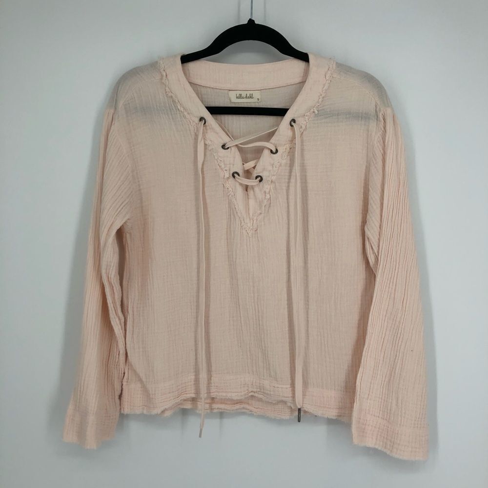 BELLA‎ DAHL Lace Up Frayed Trim Top Pink